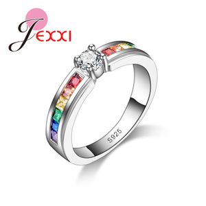 Fashion Women 925 Sterling Silver Jewelry Rainbow Ring New Design Pretty Engagement Women Girls Gifts For Lover